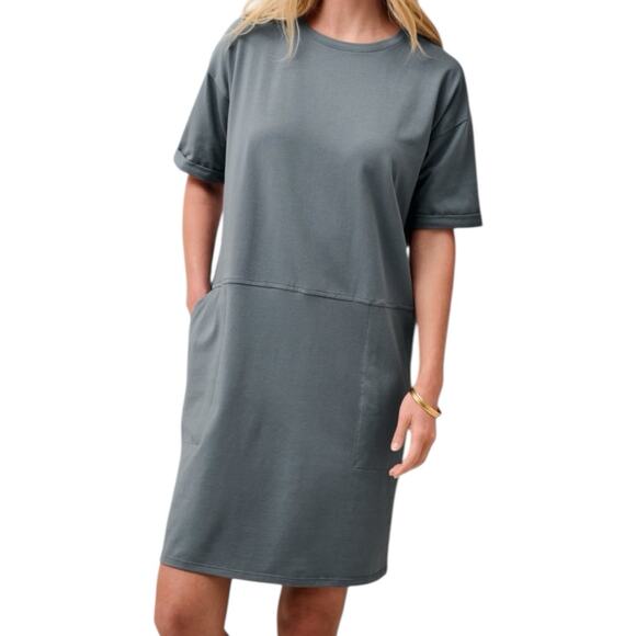 Eileen Fisher Women's PM Eucalyptus Organic-Cotton Jersey Round-Neck Dress NWT - Picture 1 of 9